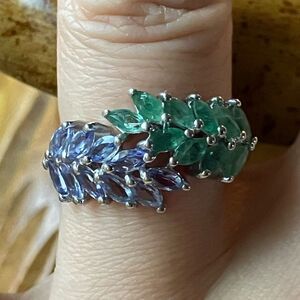 Natural Emerald Tanzanite Sterling Silver Ring Size 6